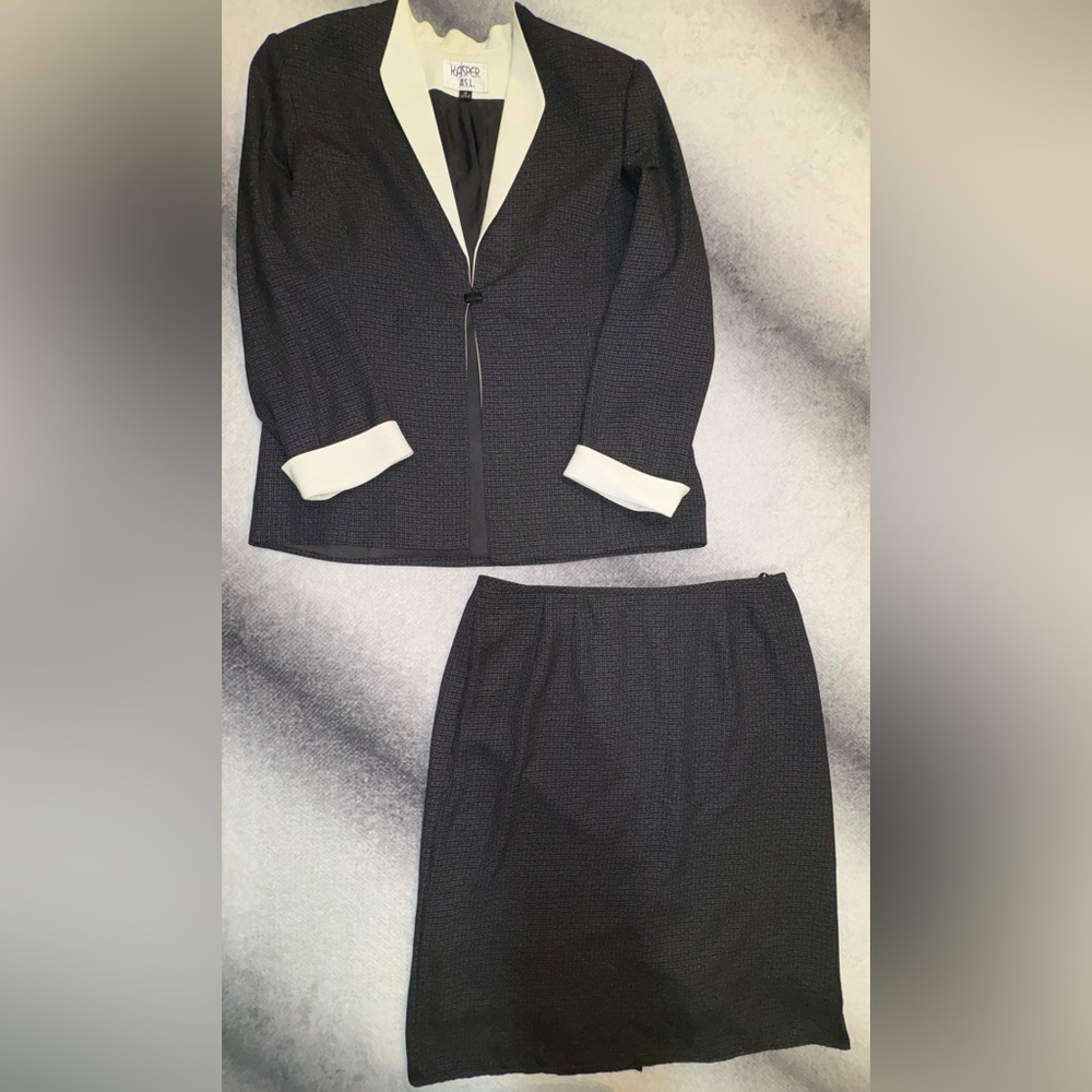 Classic Black and White Two-Piece Skirt Suit